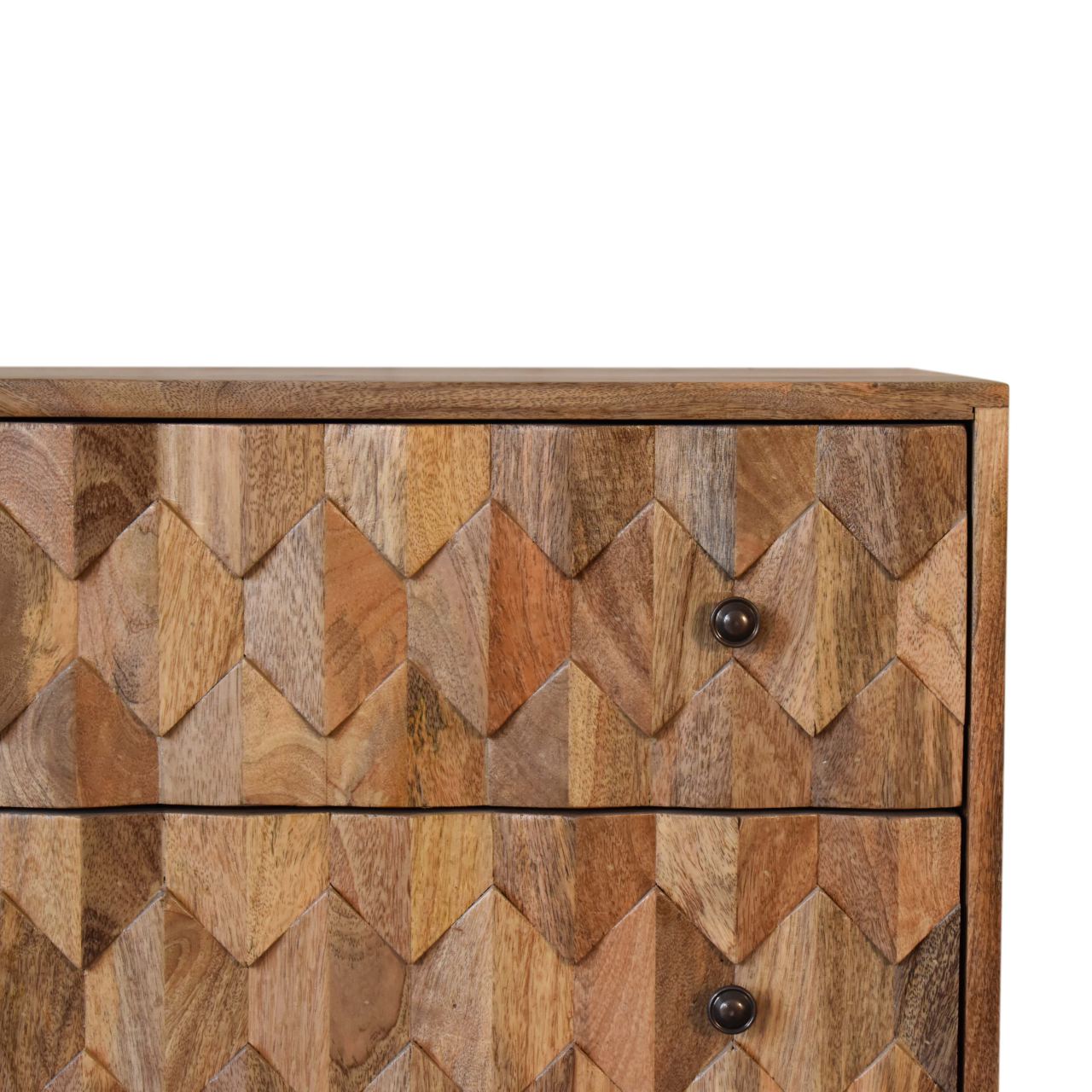 Solid Mango Wood Oak Finished 3 Drawer Pineapple Patterned Chest with 'U' Shaped Legs - Image 4