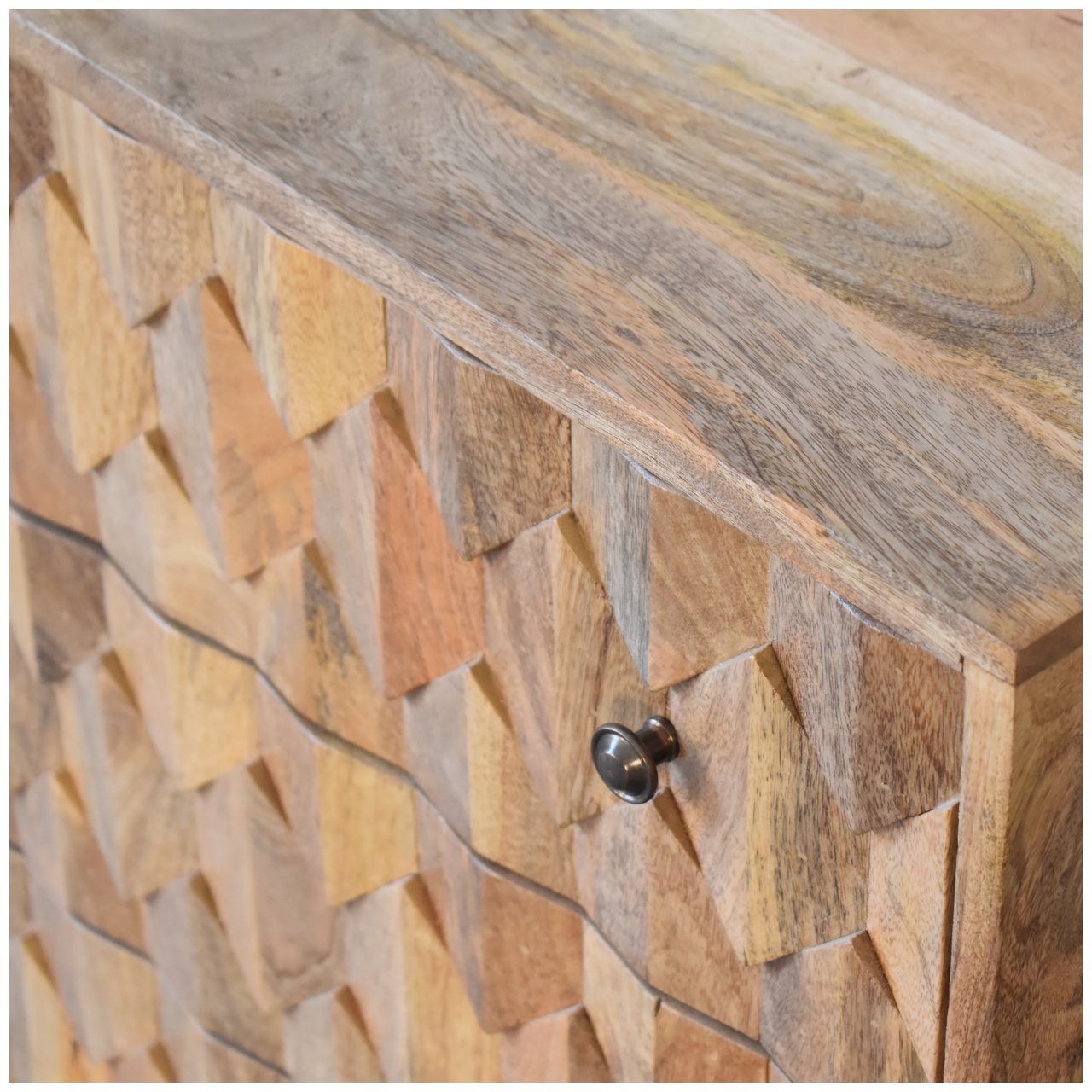 Solid Mango Wood Oak Finished 3 Drawer Pineapple Patterned Chest with 'U' Shaped Legs - Image 5