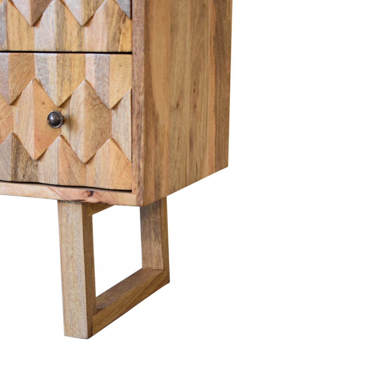 Solid Mango Wood Oak Finished 3 Drawer Pineapple Patterned Chest with 'U' Shaped Legs - Image 7