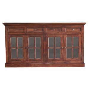 Solid Mango Wood Large Cherry Finished 4 Glass Doors 4 Drawers Sideboard