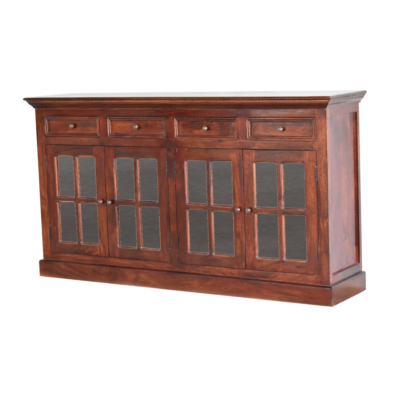 Solid Mango Wood Large Cherry Finished 4 Glass Doors 4 Drawers Sideboard - Image 2