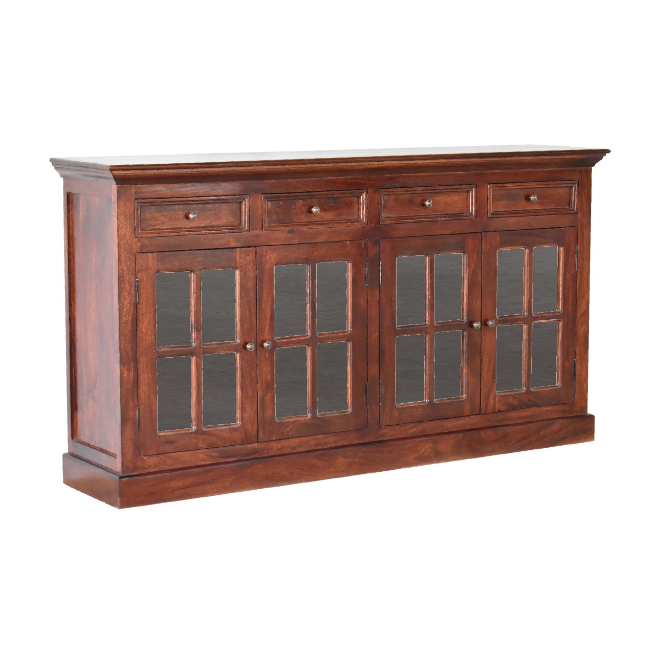 Solid Mango Wood Large Cherry Finished 4 Glass Doors 4 Drawers Sideboard - Image 3
