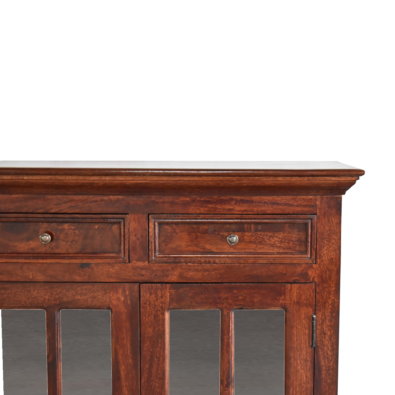 Solid Mango Wood Large Cherry Finished 4 Glass Doors 4 Drawers Sideboard - Image 4