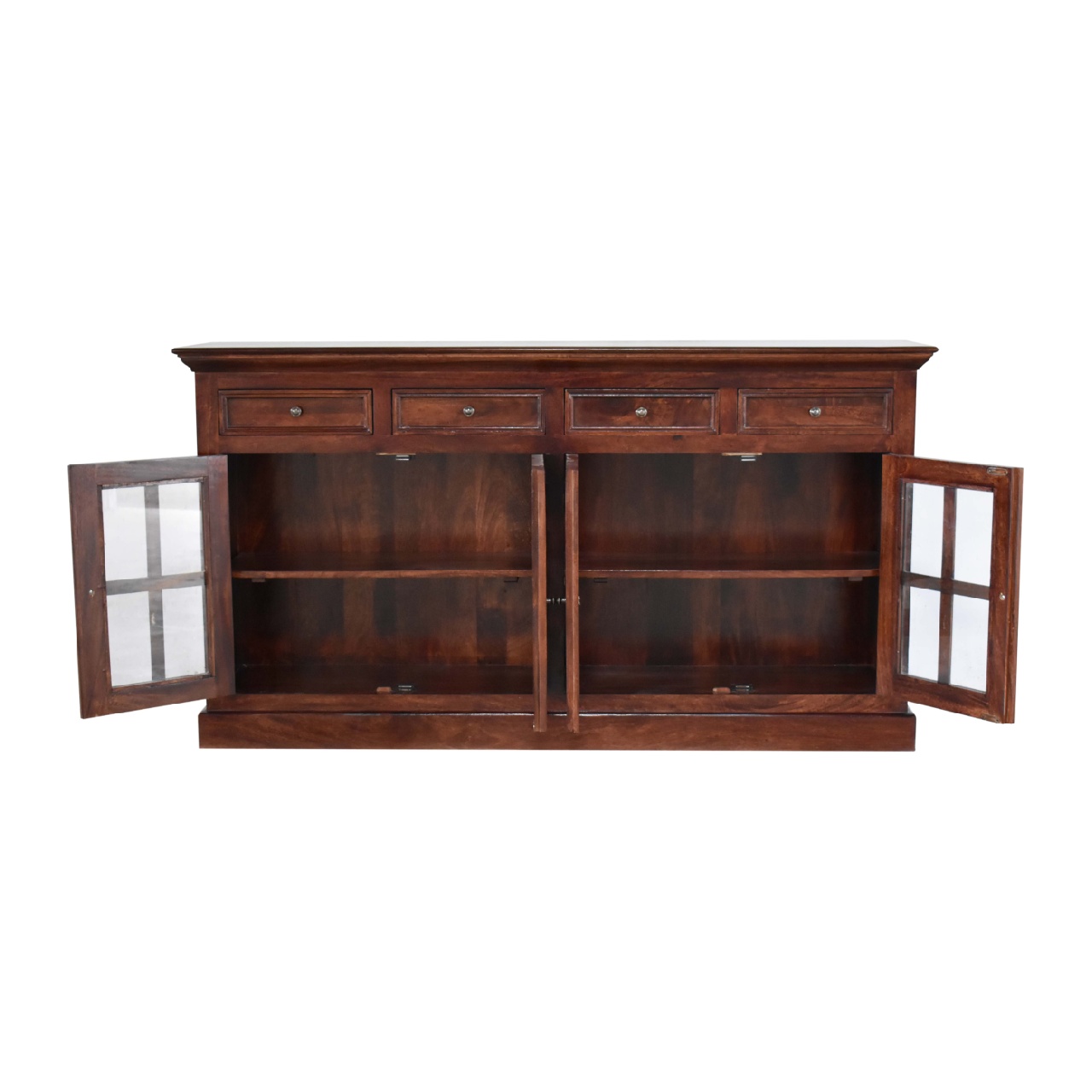 Solid Mango Wood Large Cherry Finished 4 Glass Doors 4 Drawers Sideboard - Image 8