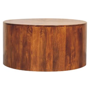 Solid Mango Wood Chestnut Finished Round Wooden Coffee Table