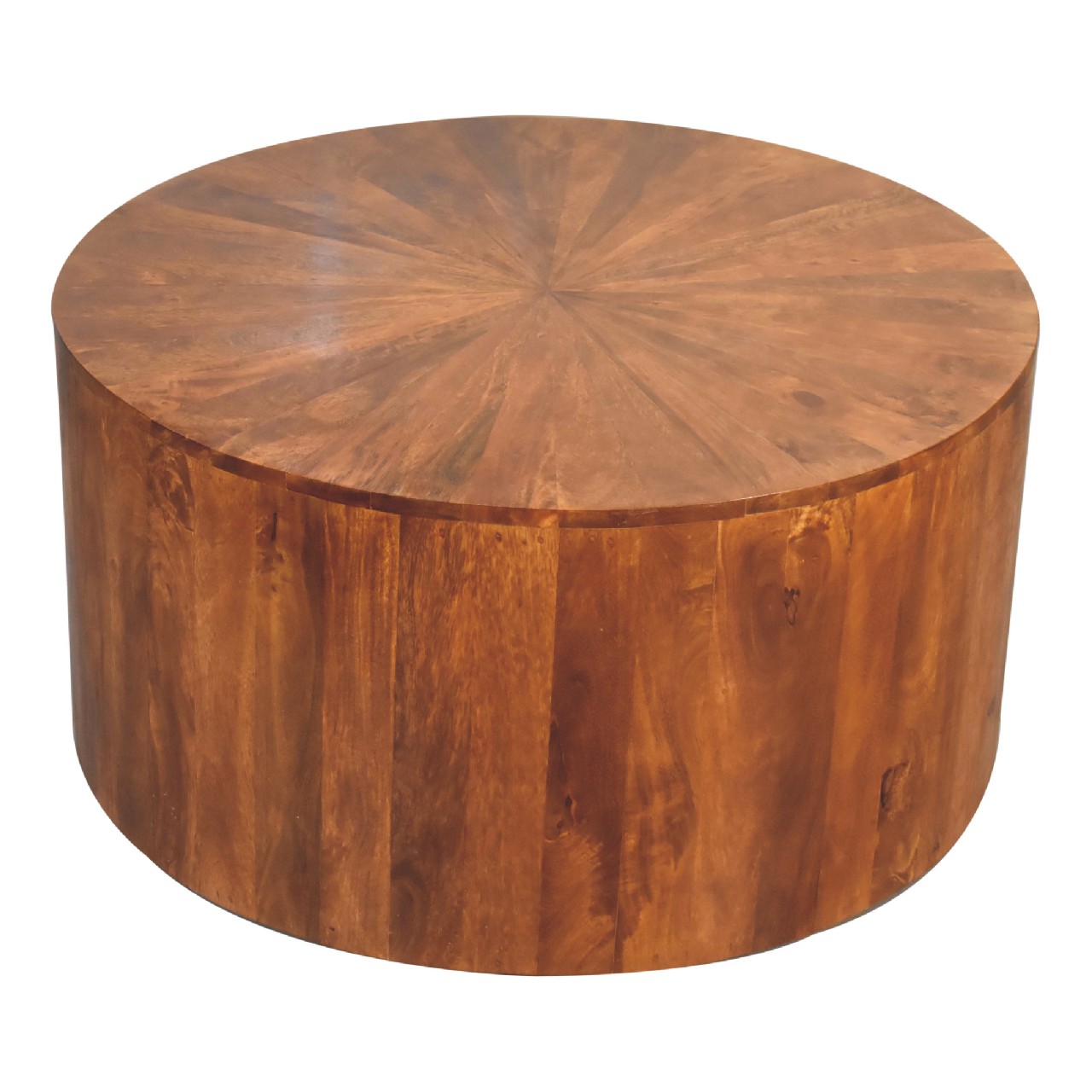 Solid Mango Wood Chestnut Finished Round Wooden Coffee Table - Image 3