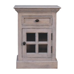 Solid Mango Wood Acid Washed Finished 1 Glass Door 1 Drawer Bedside