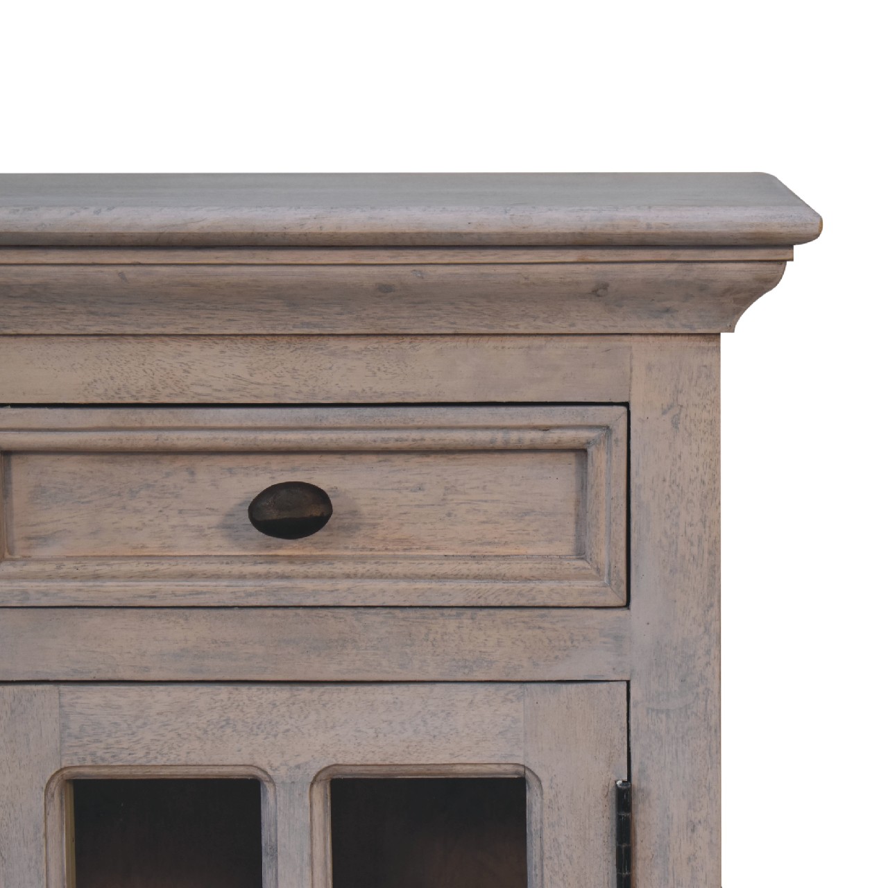 Solid Mango Wood Acid Washed Finished 1 Glass Door 1 Drawer Bedside - Image 4