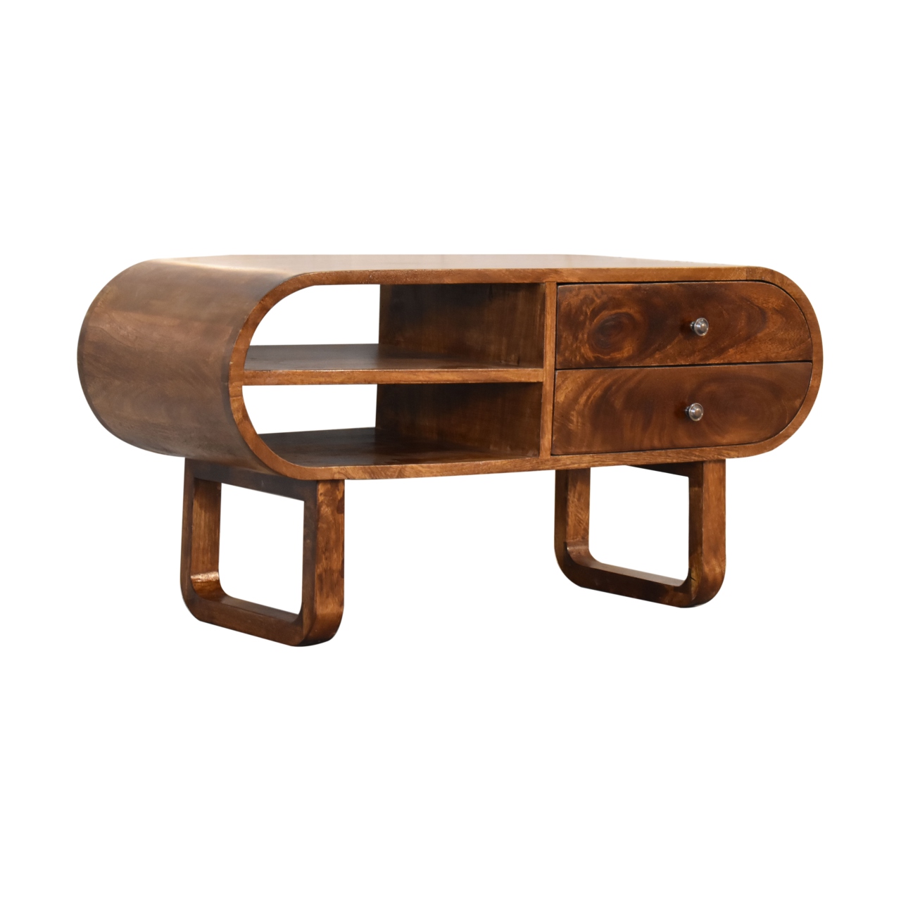 Solid Mango Wood Chestnut Finished 2 Drawer Rounded London Media Unit with 'U' Shaped Legs - Image 3