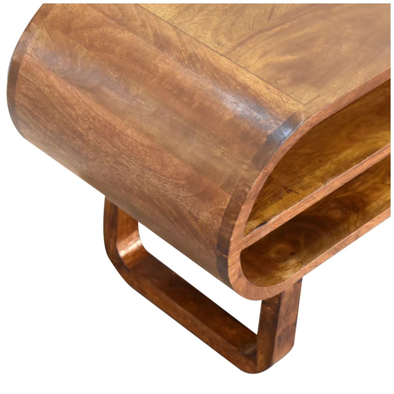 Solid Mango Wood Chestnut Finished 2 Drawer Rounded London Media Unit with 'U' Shaped Legs - Image 5