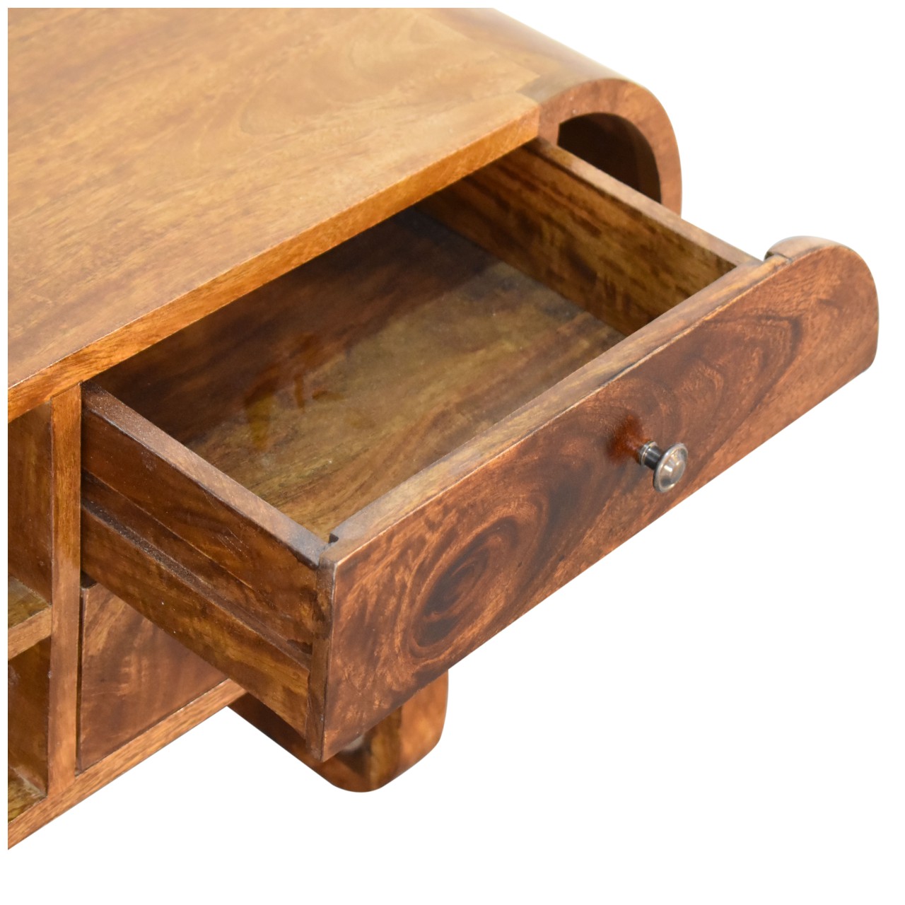 Solid Mango Wood Chestnut Finished 2 Drawer Rounded London Media Unit with 'U' Shaped Legs - Image 6