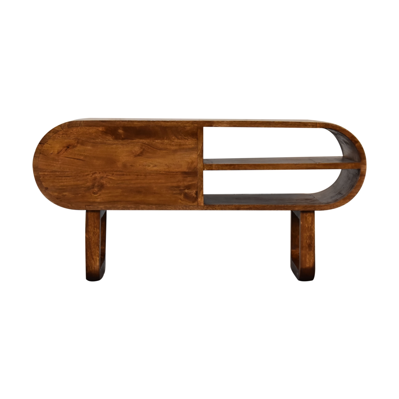 Solid Mango Wood Chestnut Finished 2 Drawer Rounded London Media Unit with 'U' Shaped Legs - Image 9