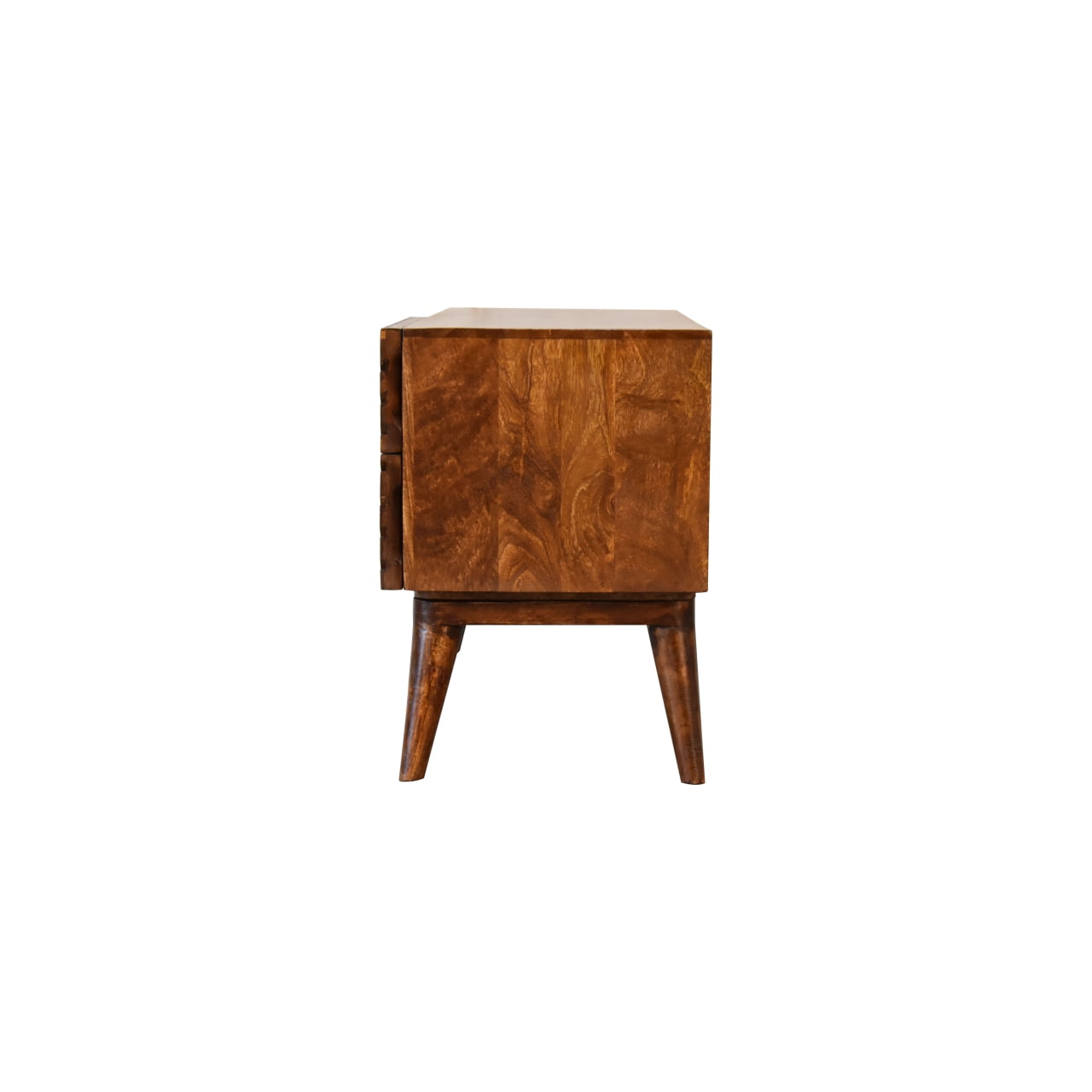 Solid Mango Wood Chestnut Finished 2 Drawer Lille Geometric Pattern Media Unit - Image 8