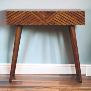 Solid Mango Wood Chestnut Finished 2 Drawer Lille Console Table