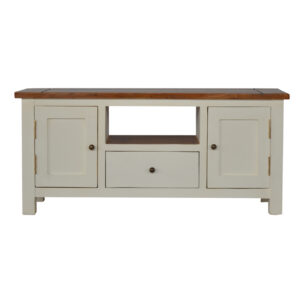 Solid Mango Wood Chestnut Finished Two Tone Top 1 Drawer 2 Doors Country Media Unit
