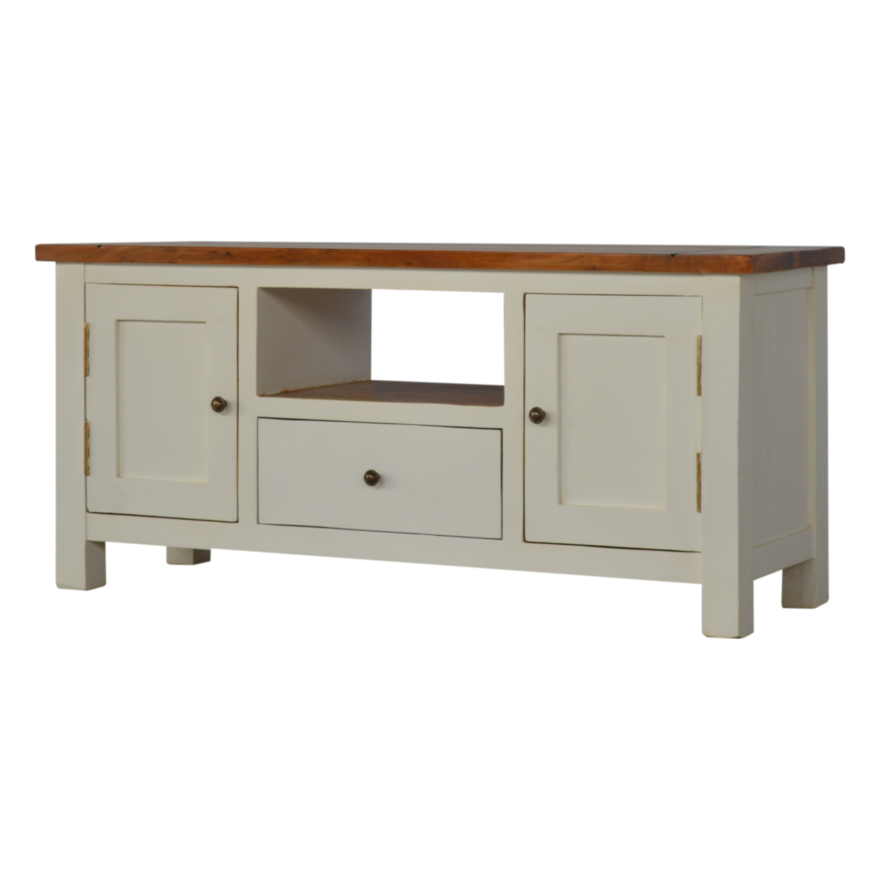 Solid Mango Wood Chestnut Finished Two Tone Top 1 Drawer 2 Doors Country Media Unit - Image 2