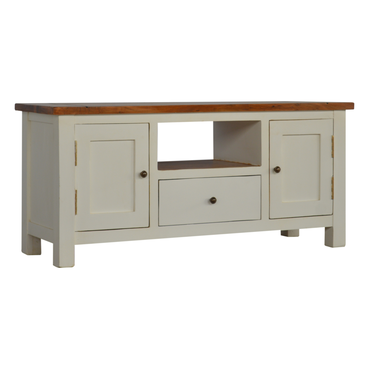 Solid Mango Wood Chestnut Finished Two Tone Top 1 Drawer 2 Doors Country Media Unit - Image 3