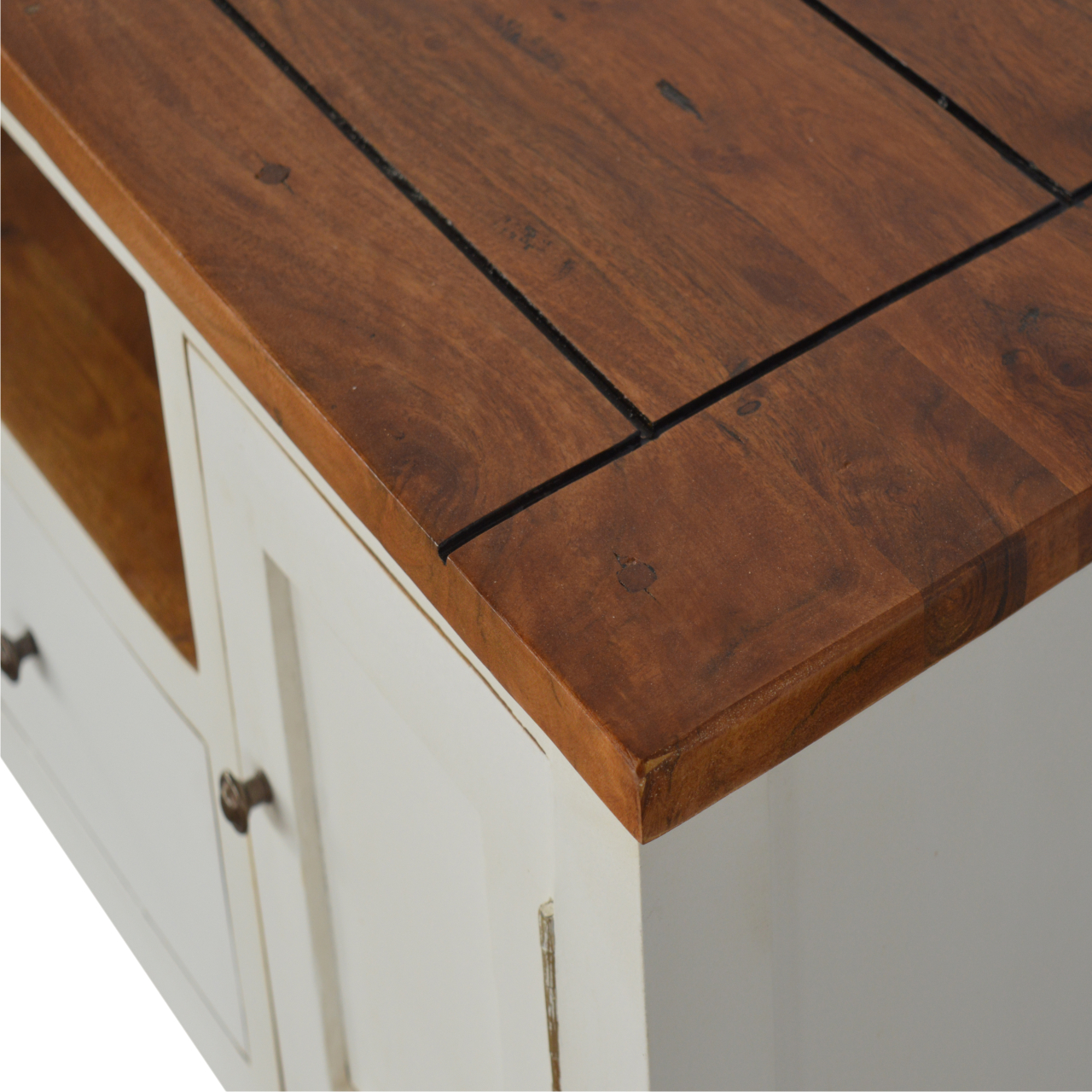 Solid Mango Wood Chestnut Finished Two Tone Top 1 Drawer 2 Doors Country Media Unit - Image 5