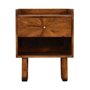 Solid Mango Wood Chestnut Finished 1 Drawer Sunrise Open Bedside
