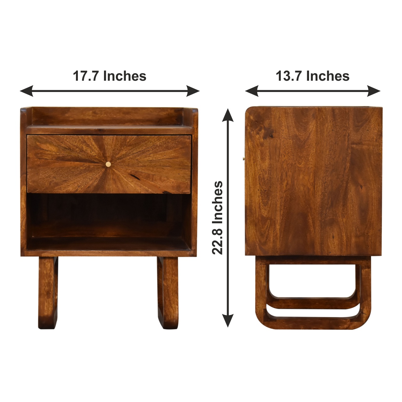 Solid Mango Wood Chestnut Finished 1 Drawer Sunrise Open Bedside - Image 10