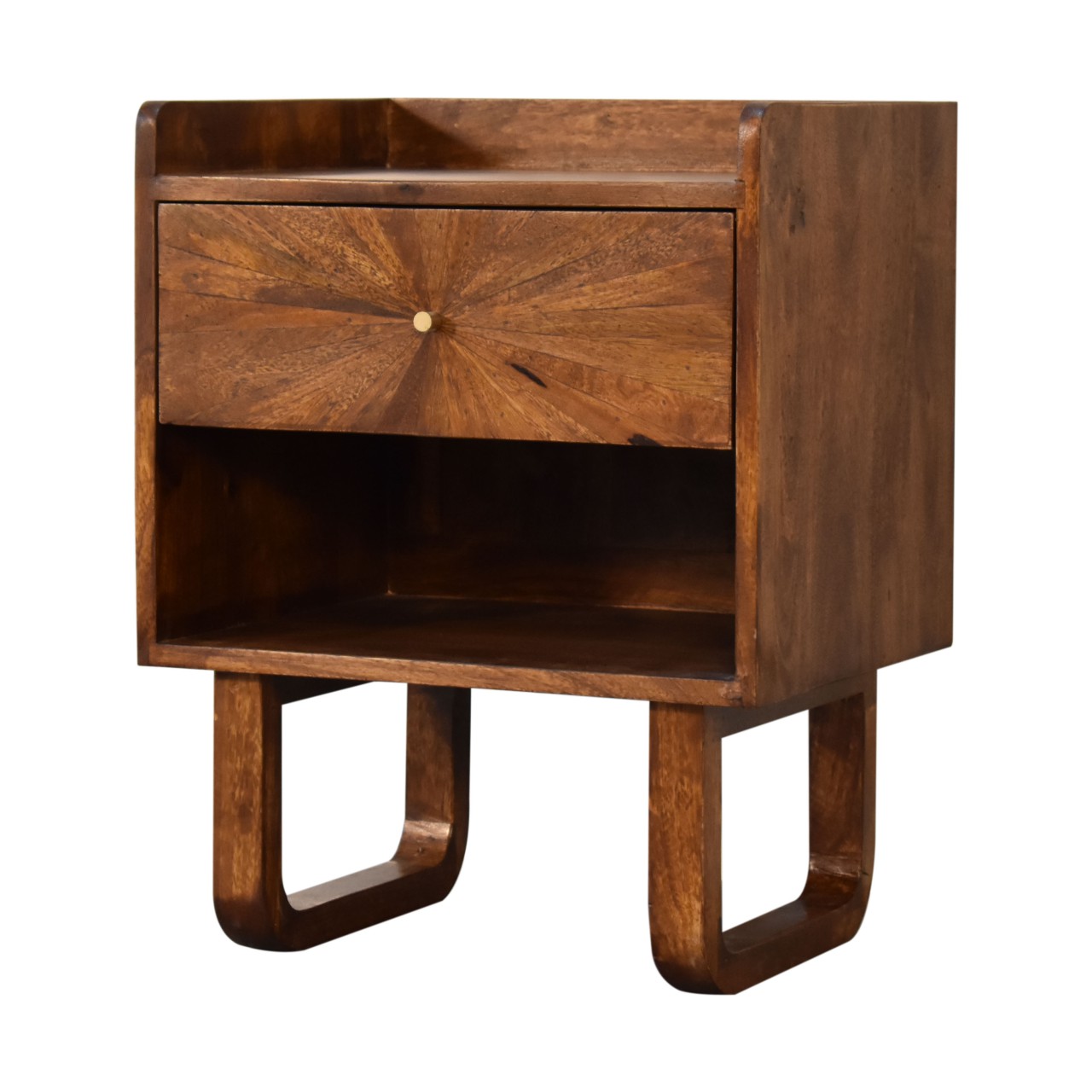 Solid Mango Wood Chestnut Finished 1 Drawer Sunrise Open Bedside - Image 2