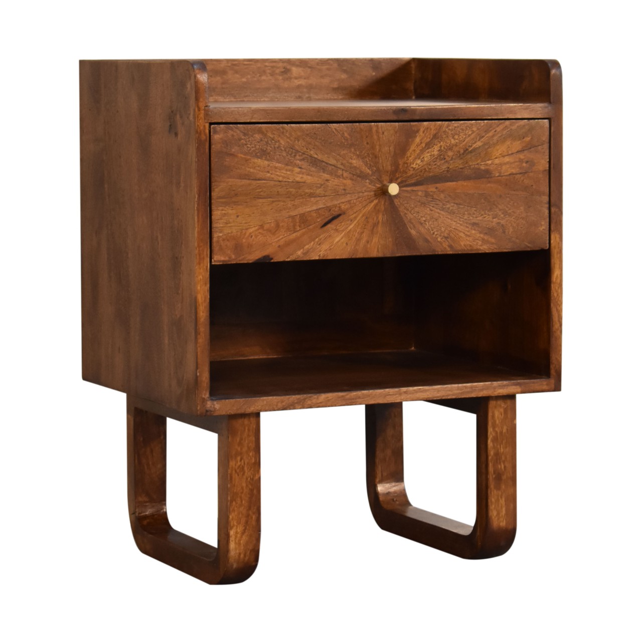 Solid Mango Wood Chestnut Finished 1 Drawer Sunrise Open Bedside - Image 3