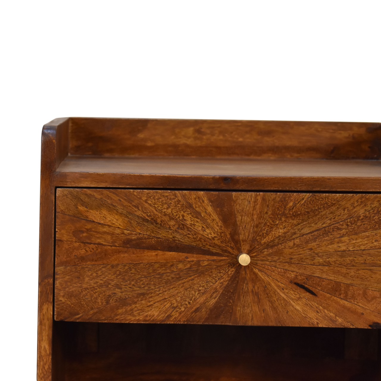 Solid Mango Wood Chestnut Finished 1 Drawer Sunrise Open Bedside - Image 4