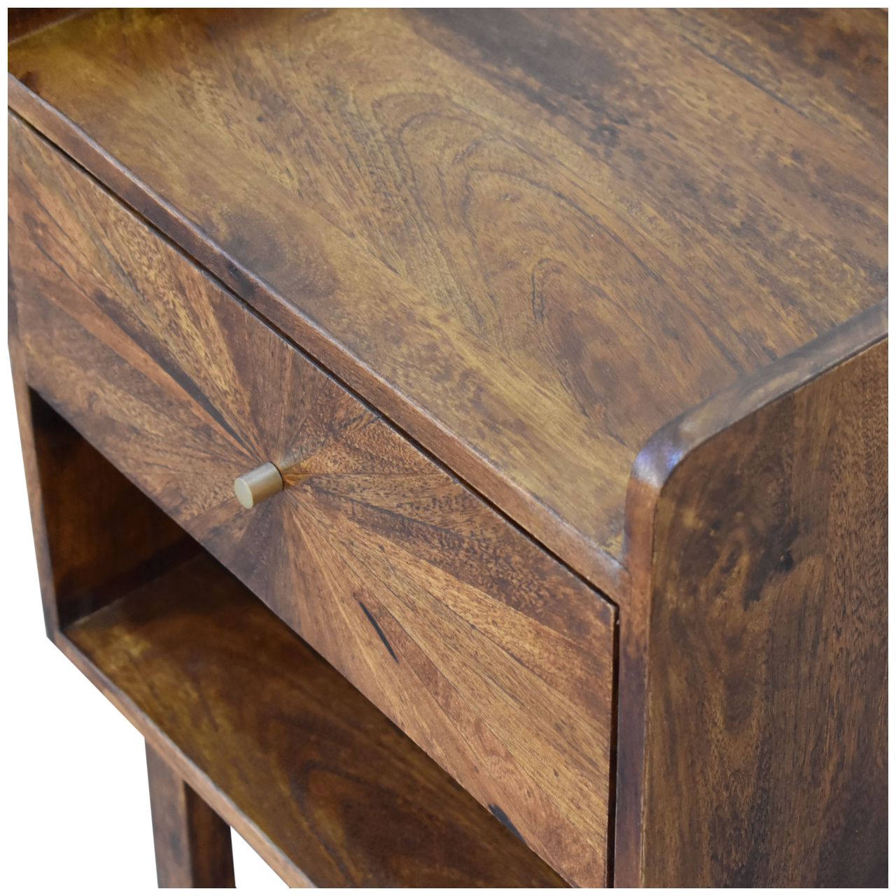Solid Mango Wood Chestnut Finished 1 Drawer Sunrise Open Bedside - Image 5
