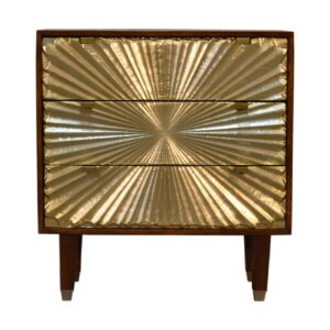 Solid Mango Wood Chestnut Finished 3 Drawer Manila Gold Tapered Chest