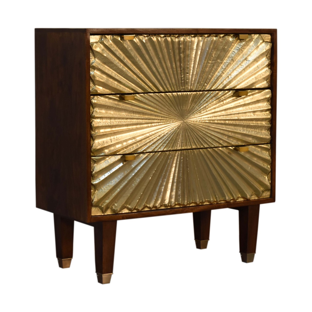 Solid Mango Wood Chestnut Finished 3 Drawer Manila Gold Tapered Chest - Image 2