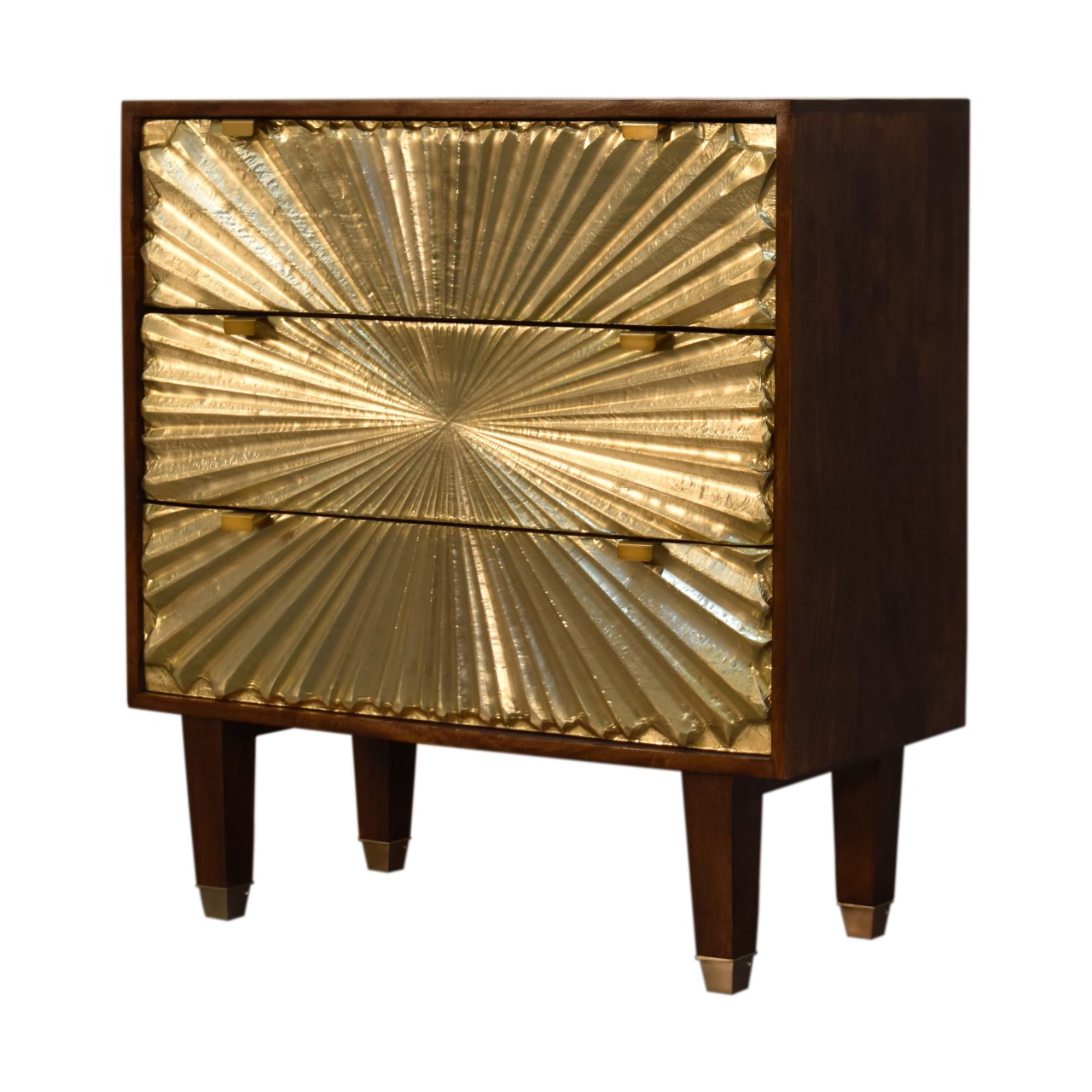 Solid Mango Wood Chestnut Finished 3 Drawer Manila Gold Tapered Chest - Image 3