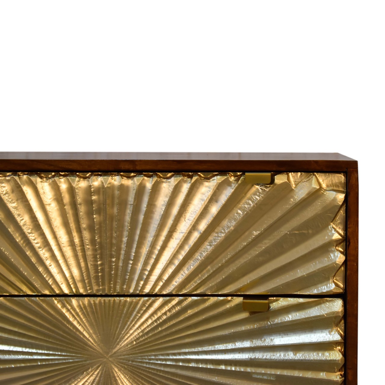 Solid Mango Wood Chestnut Finished 3 Drawer Manila Gold Tapered Chest - Image 4