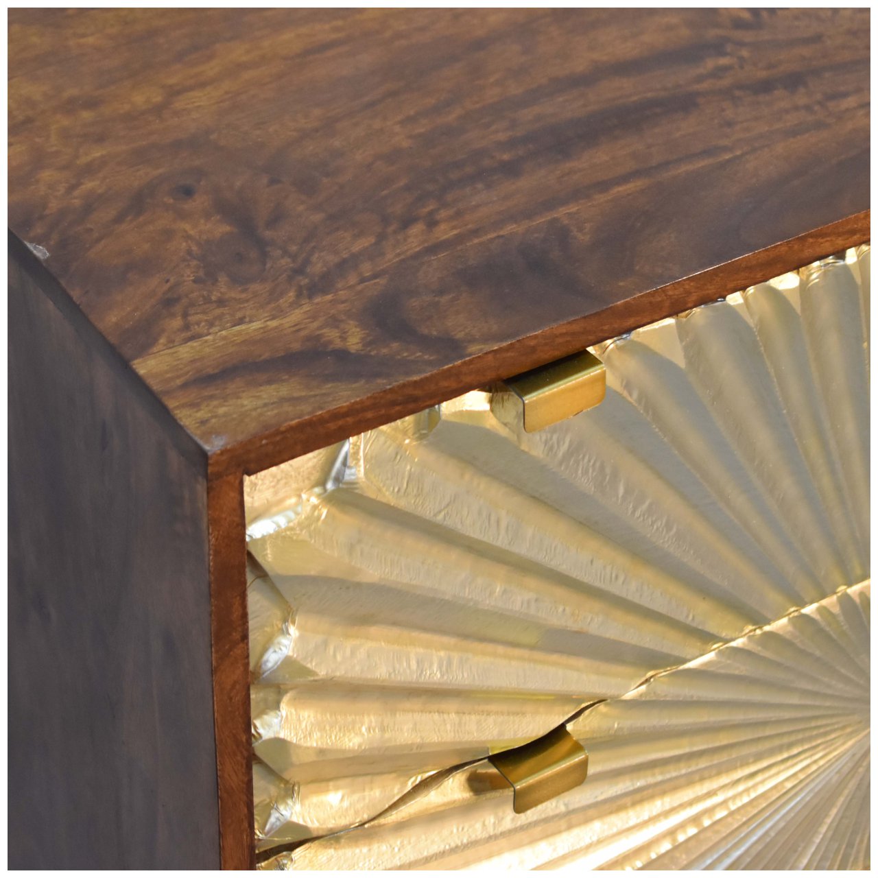 Solid Mango Wood Chestnut Finished 3 Drawer Manila Gold Tapered Chest - Image 5