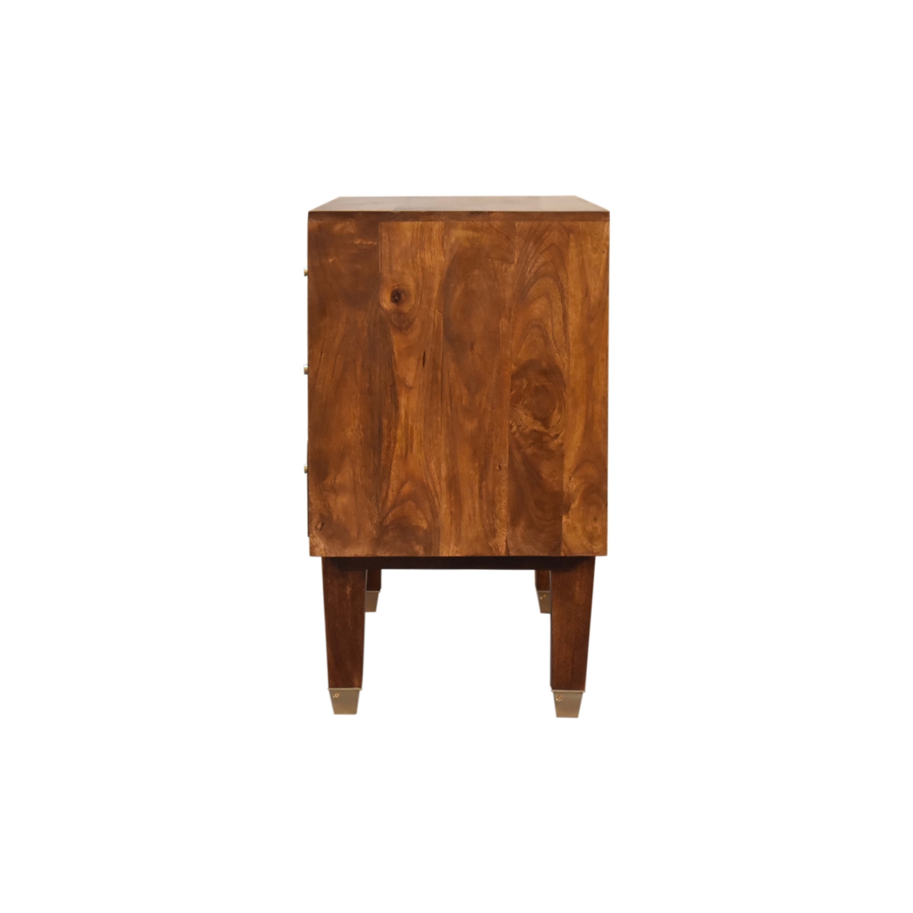 Solid Mango Wood Chestnut Finished 3 Drawer 1 Door Manila Gold Sunburst Sideboard - Image 8