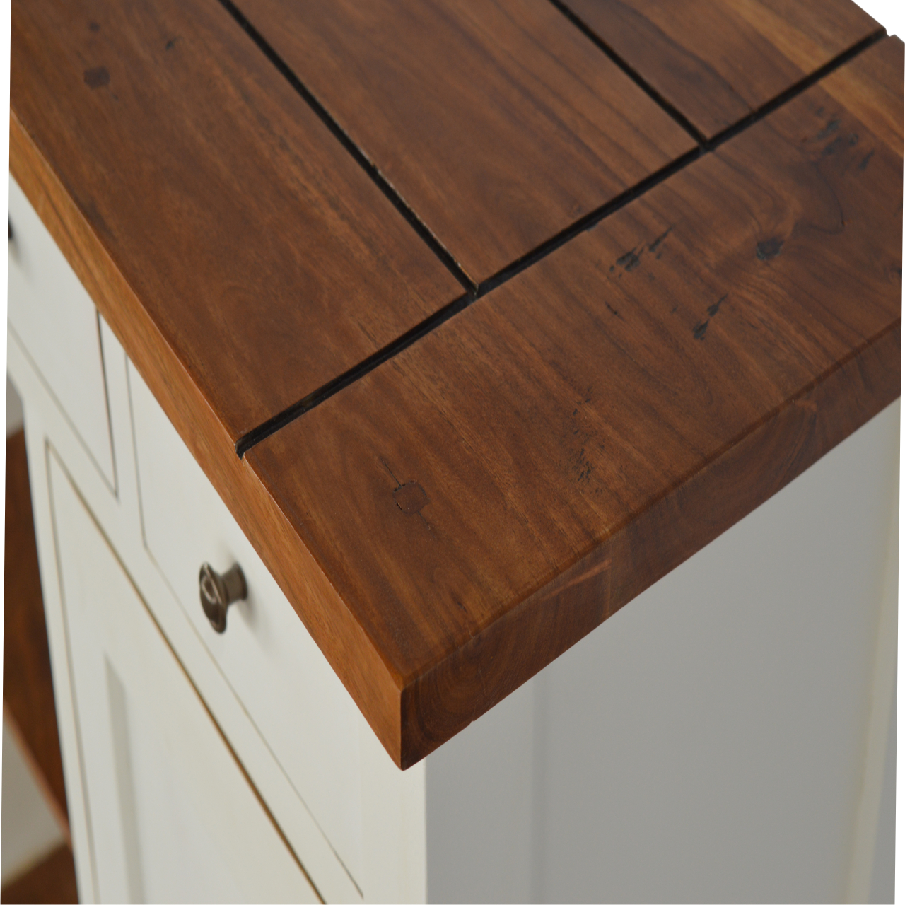 Solid Acacia Wood Honey Finished & 2 Tone 3 Drawers 2 Cupboard Kitchen Unit - Image 2
