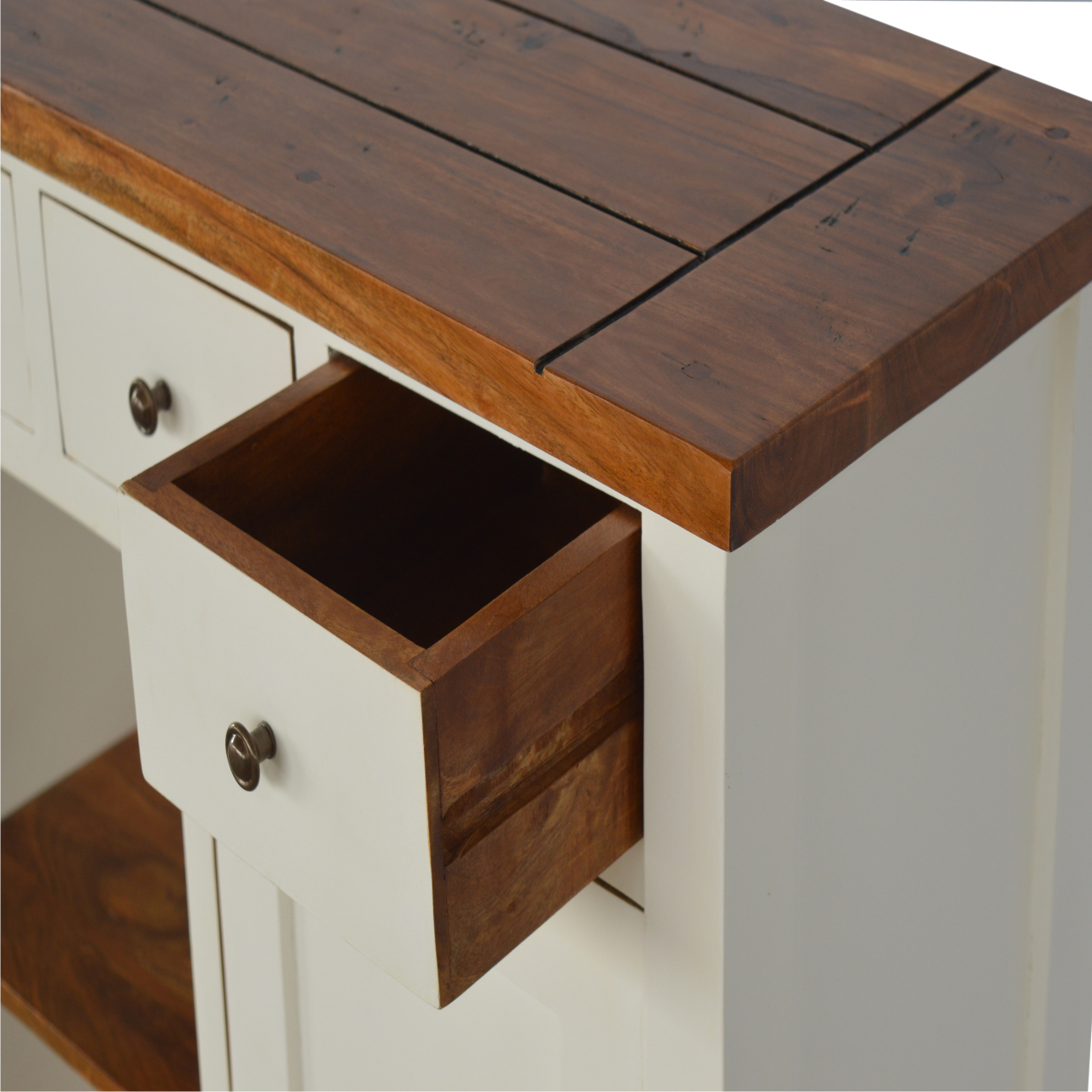 Solid Acacia Wood Honey Finished & 2 Tone 3 Drawers 2 Cupboard Kitchen Unit - Image 3