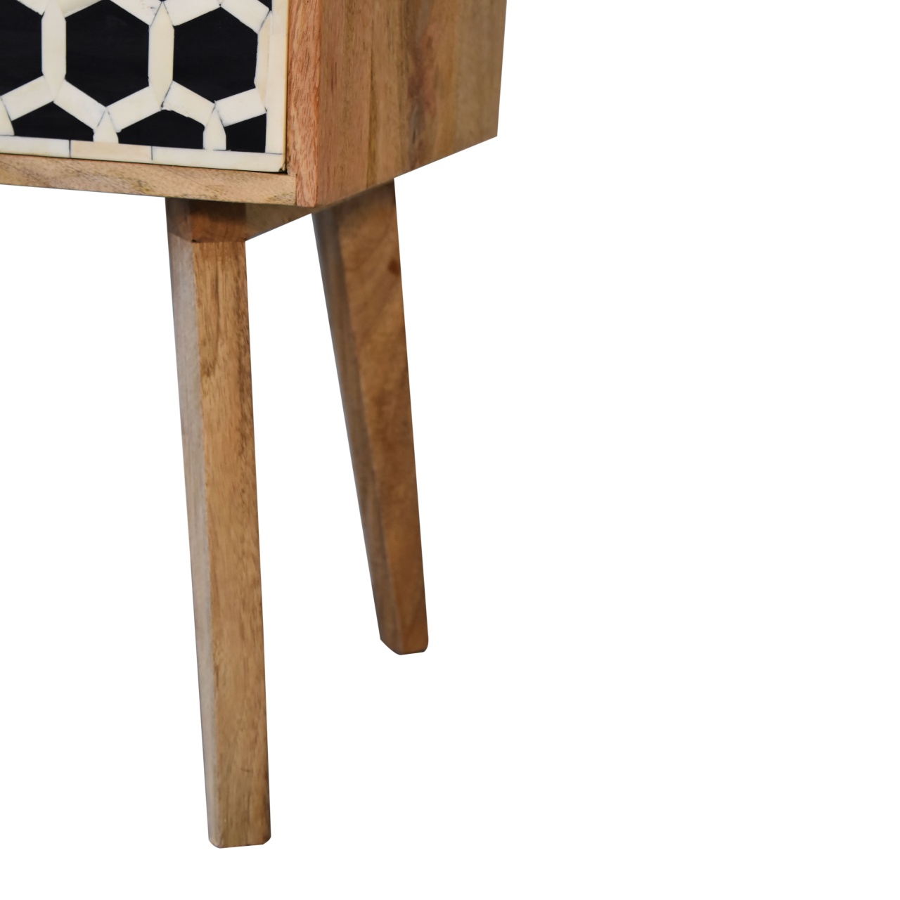 Solid Mango Wood Oak Finished 2 Drawer Bone Inlay Scandinavian Style Bedside - Image 7