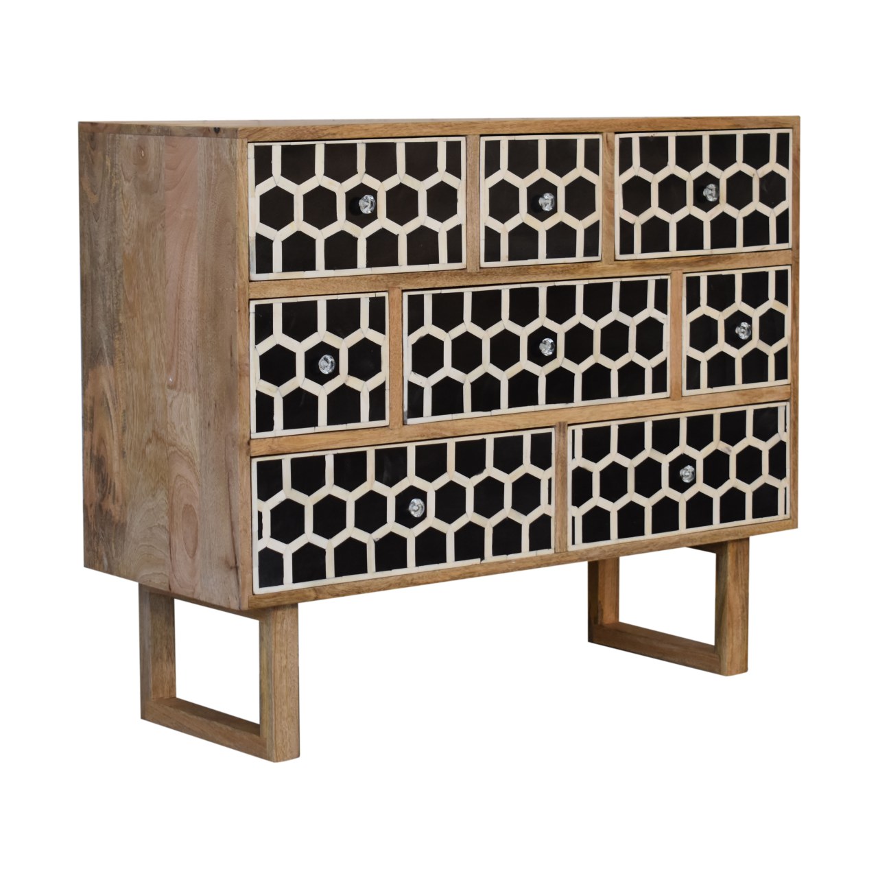 Solid Mango Wood Oak Finished 8 Drawer Bone Inlay Chest with 'U' Shaped Legs - Image 2