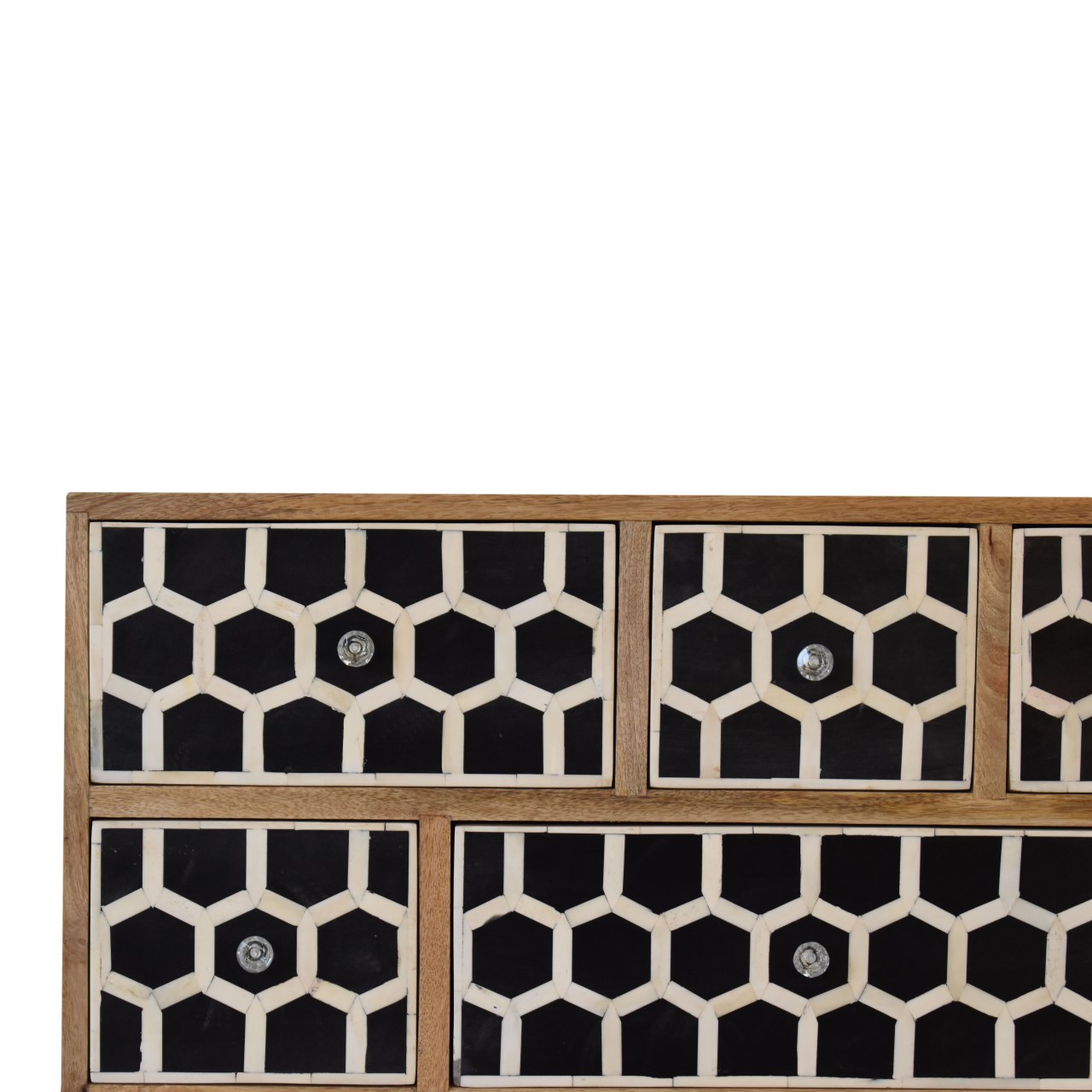 Solid Mango Wood Oak Finished 8 Drawer Bone Inlay Chest with 'U' Shaped Legs - Image 4