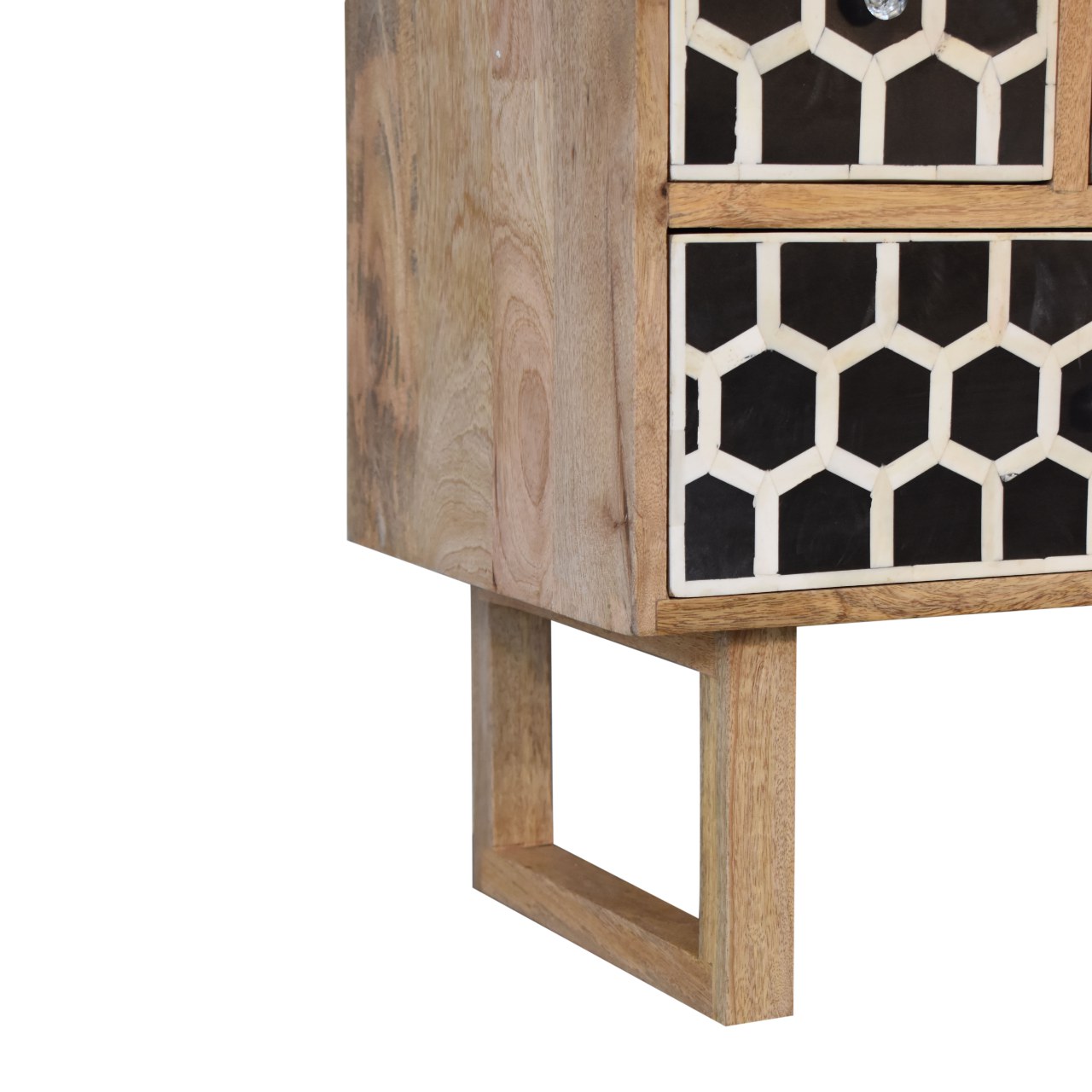 Solid Mango Wood Oak Finished 8 Drawer Bone Inlay Chest with 'U' Shaped Legs - Image 6