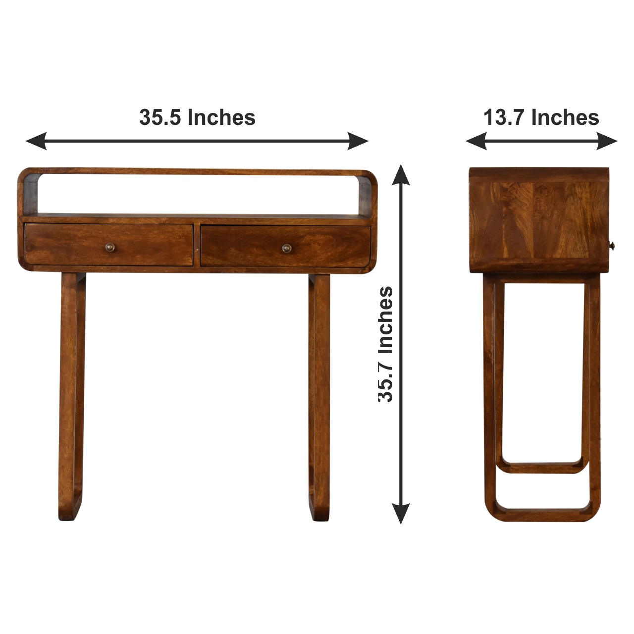Solid Mango Wood Chestnut Finished 2 Drawer Curved Console Table with 'U' Shaped Legs - Image 10