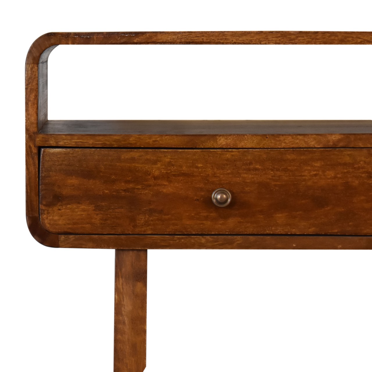 Solid Mango Wood Chestnut Finished 2 Drawer Curved Console Table with 'U' Shaped Legs - Image 4