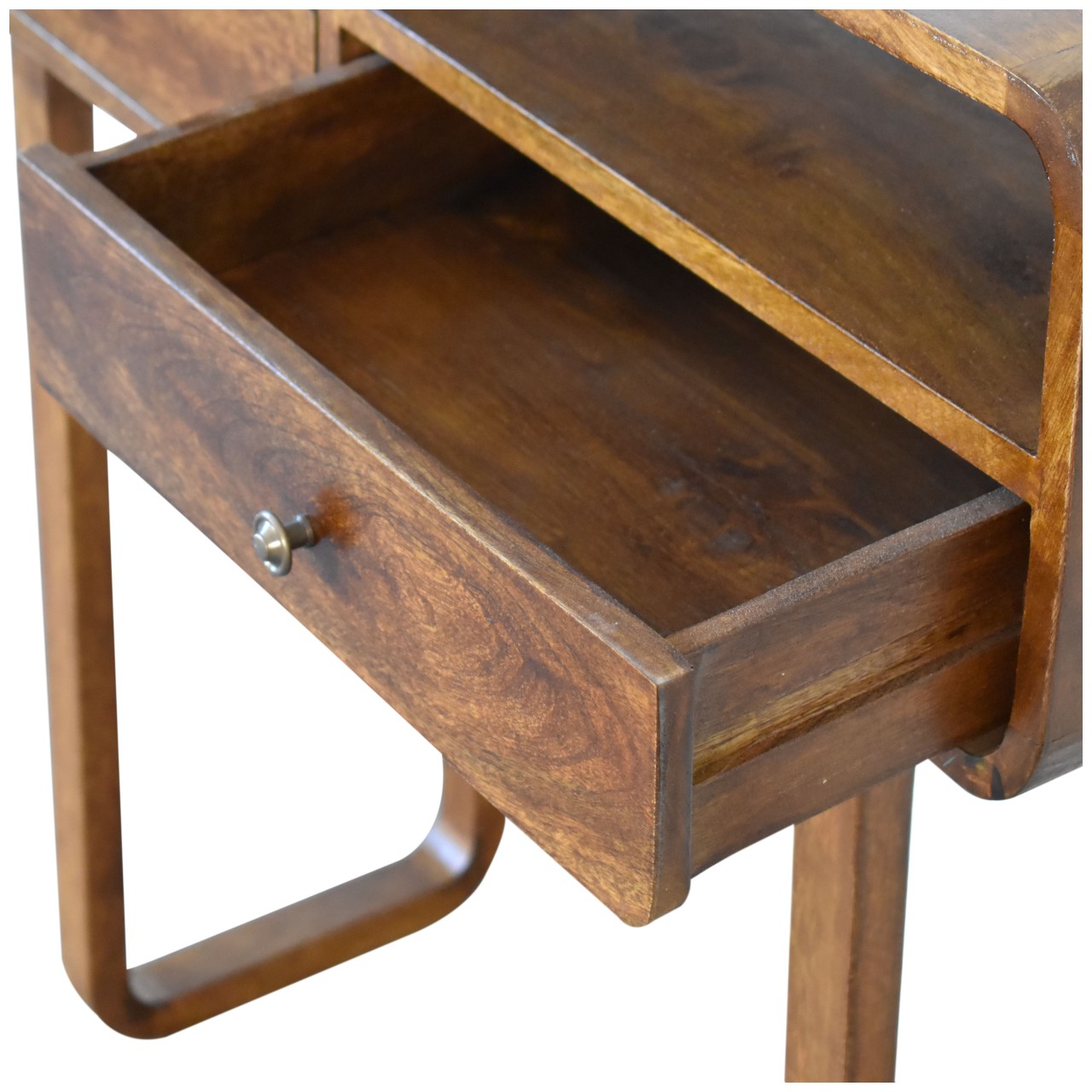 Solid Mango Wood Chestnut Finished 2 Drawer Curved Console Table with 'U' Shaped Legs - Image 5