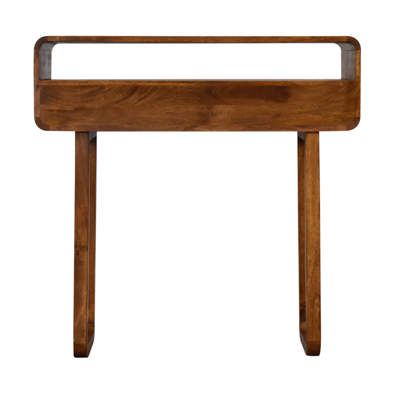 Solid Mango Wood Chestnut Finished 2 Drawer Curved Console Table with 'U' Shaped Legs - Image 9