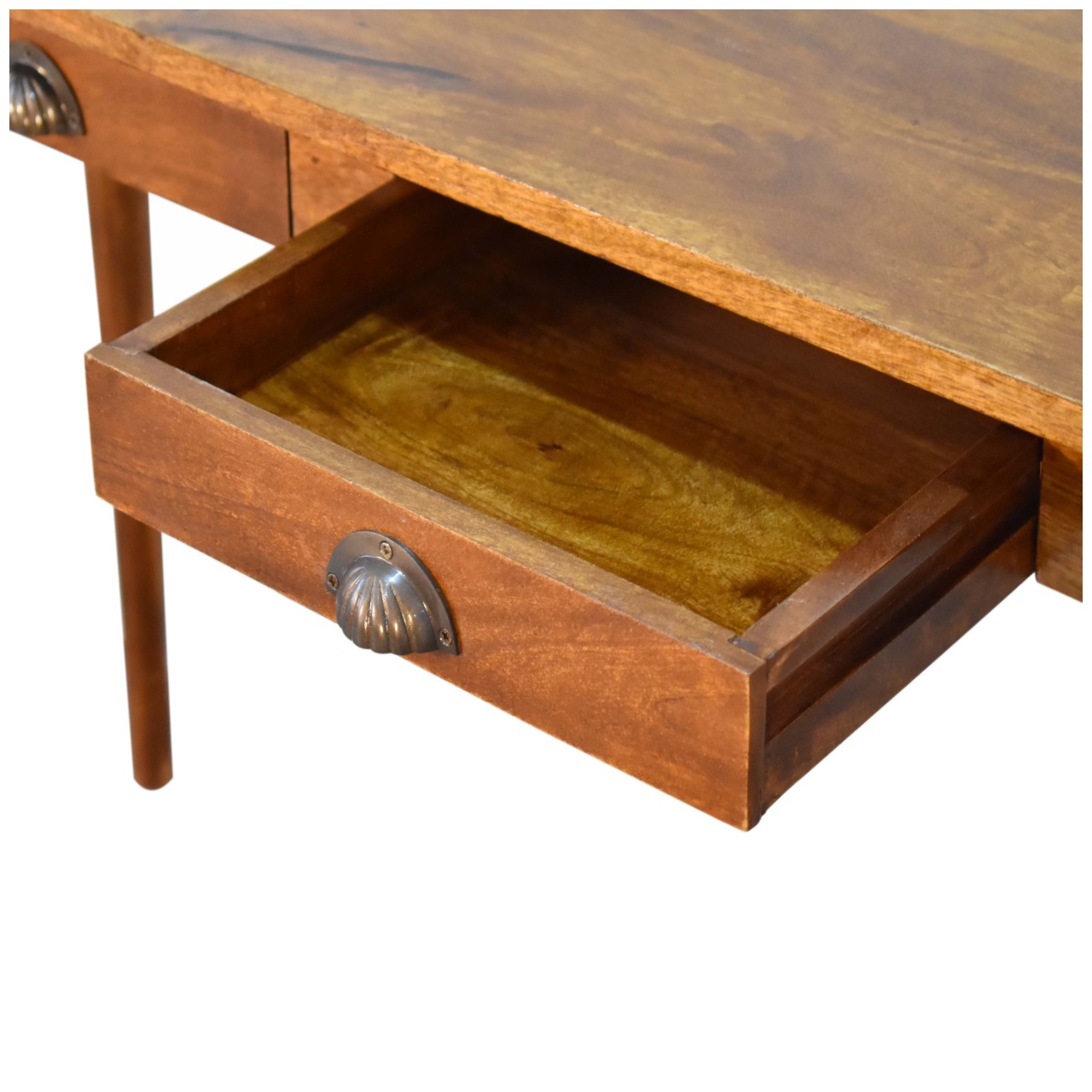 Solid Mango Wood Chestnut Finished 2 Drawer Writing Desk - Image 6