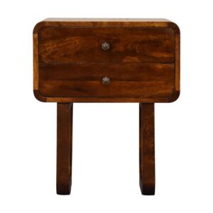 Solid Mango Wood Chestnut Finished 2 Drawer Bedside with 'U' Shaped Legs
