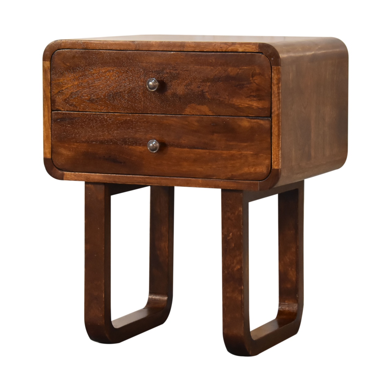 Solid Mango Wood Chestnut Finished 2 Drawer Bedside with 'U' Shaped Legs - Image 2