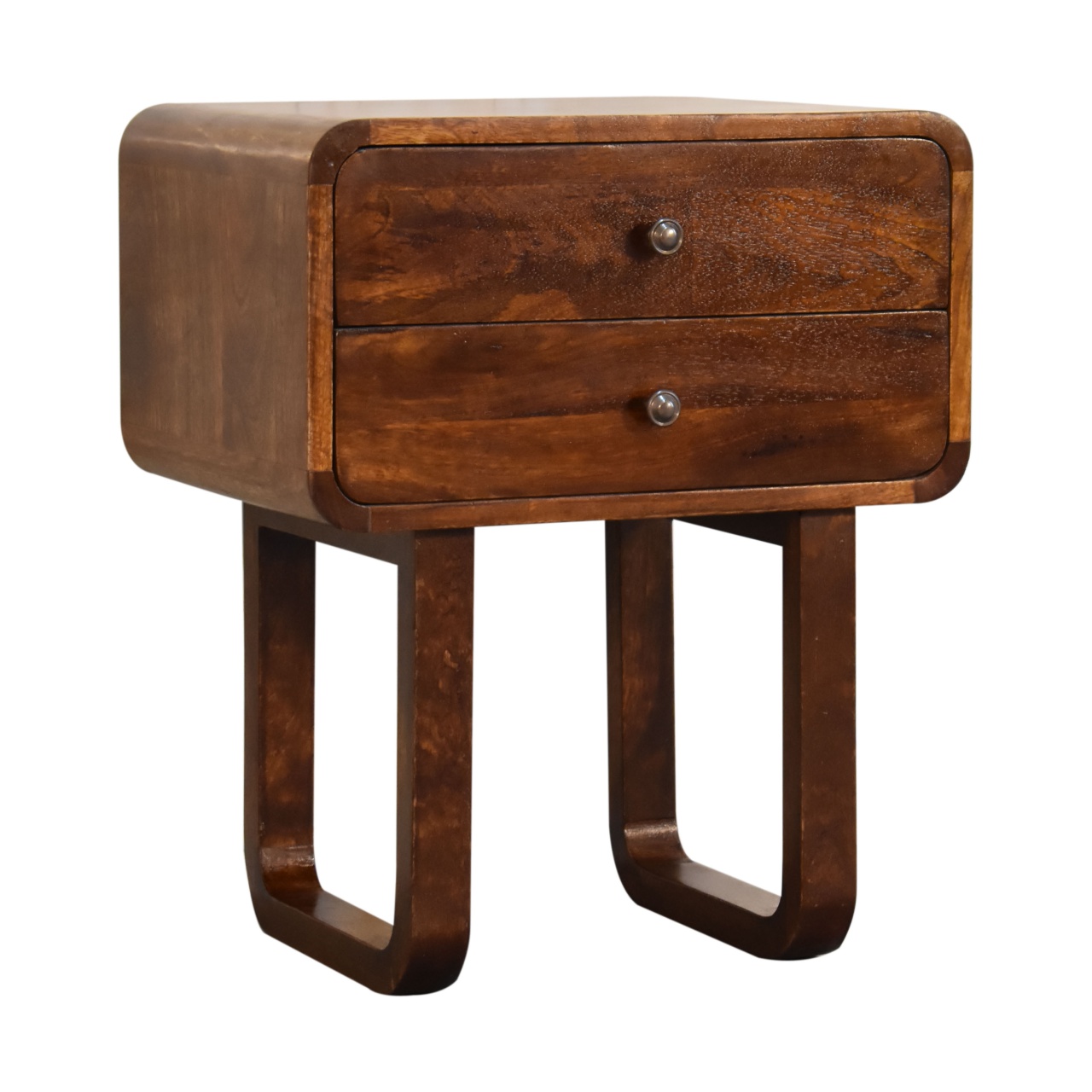 Solid Mango Wood Chestnut Finished 2 Drawer Bedside with 'U' Shaped Legs - Image 3