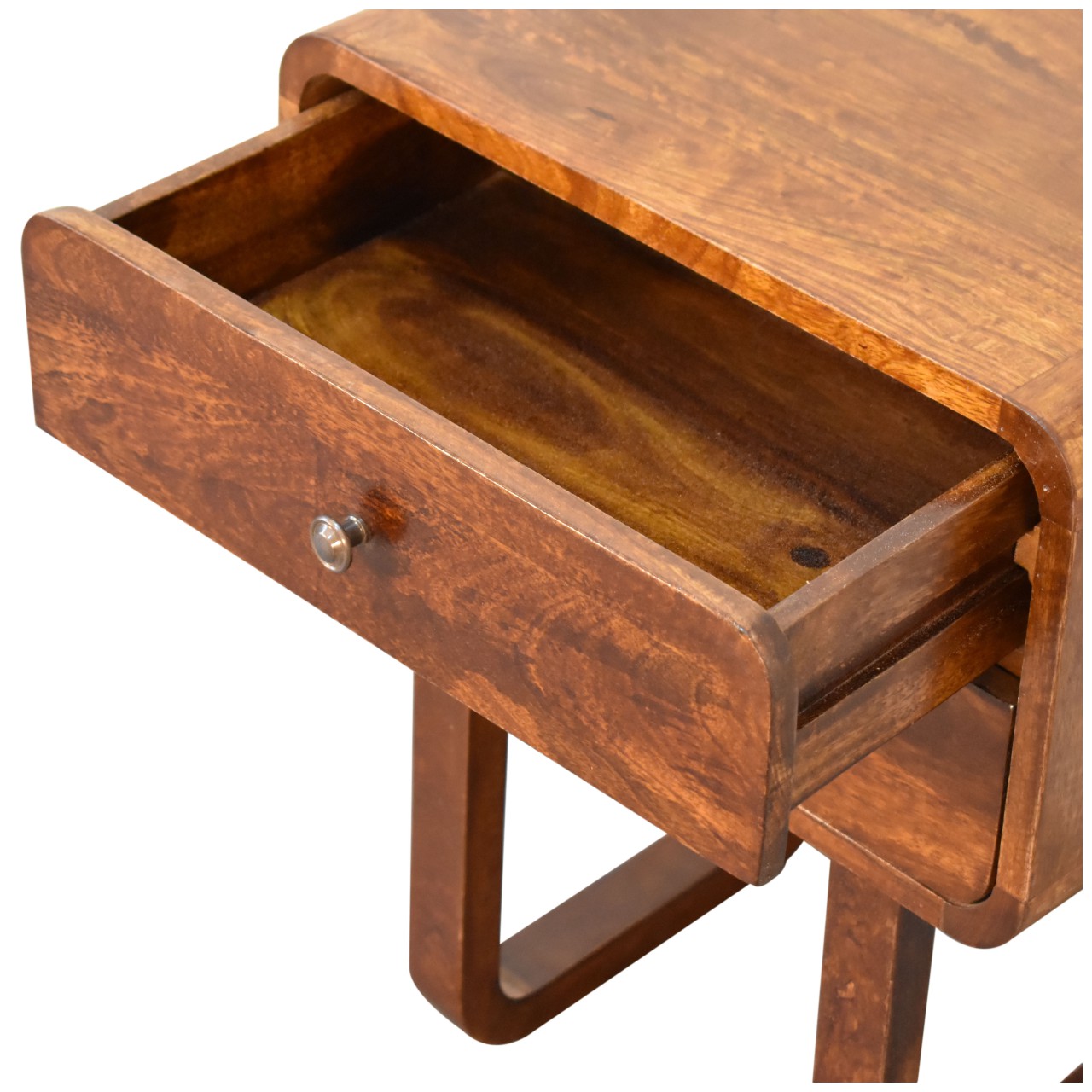 Solid Mango Wood Chestnut Finished 2 Drawer Bedside with 'U' Shaped Legs - Image 4