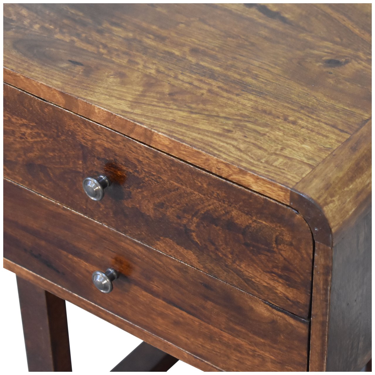 Solid Mango Wood Chestnut Finished 2 Drawer Bedside with 'U' Shaped Legs - Image 6